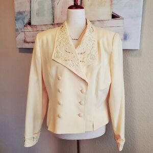 MORGAN MILLER | Vintage Light Yellow Embroidered Cutout Jacket sz 12